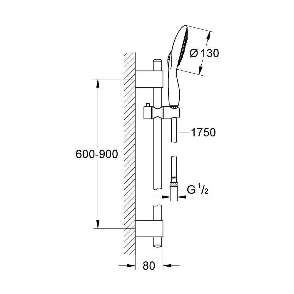 Σετ βέργα ντουζ 90cm με σπιράλ & τηλέφωνο 4 ροών GROHE POWER & SOUL 27738000 2 Σετ βέργα ντουζ 90cm με σπιράλ & τηλέφωνο 4 ροών GROHE POWER & SOUL 27738000 - Image 2
